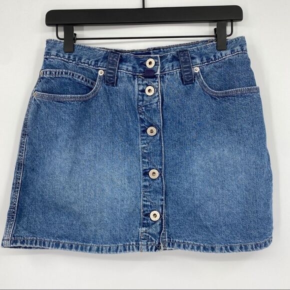 Y2K Guess vintage retro 90s vibe jean skirt button carpenter blue made in USA 29